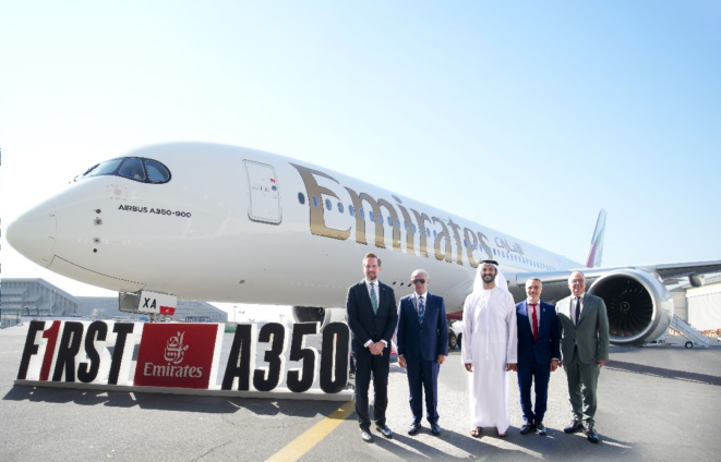 Emirates unveils its first A350 Aircraft